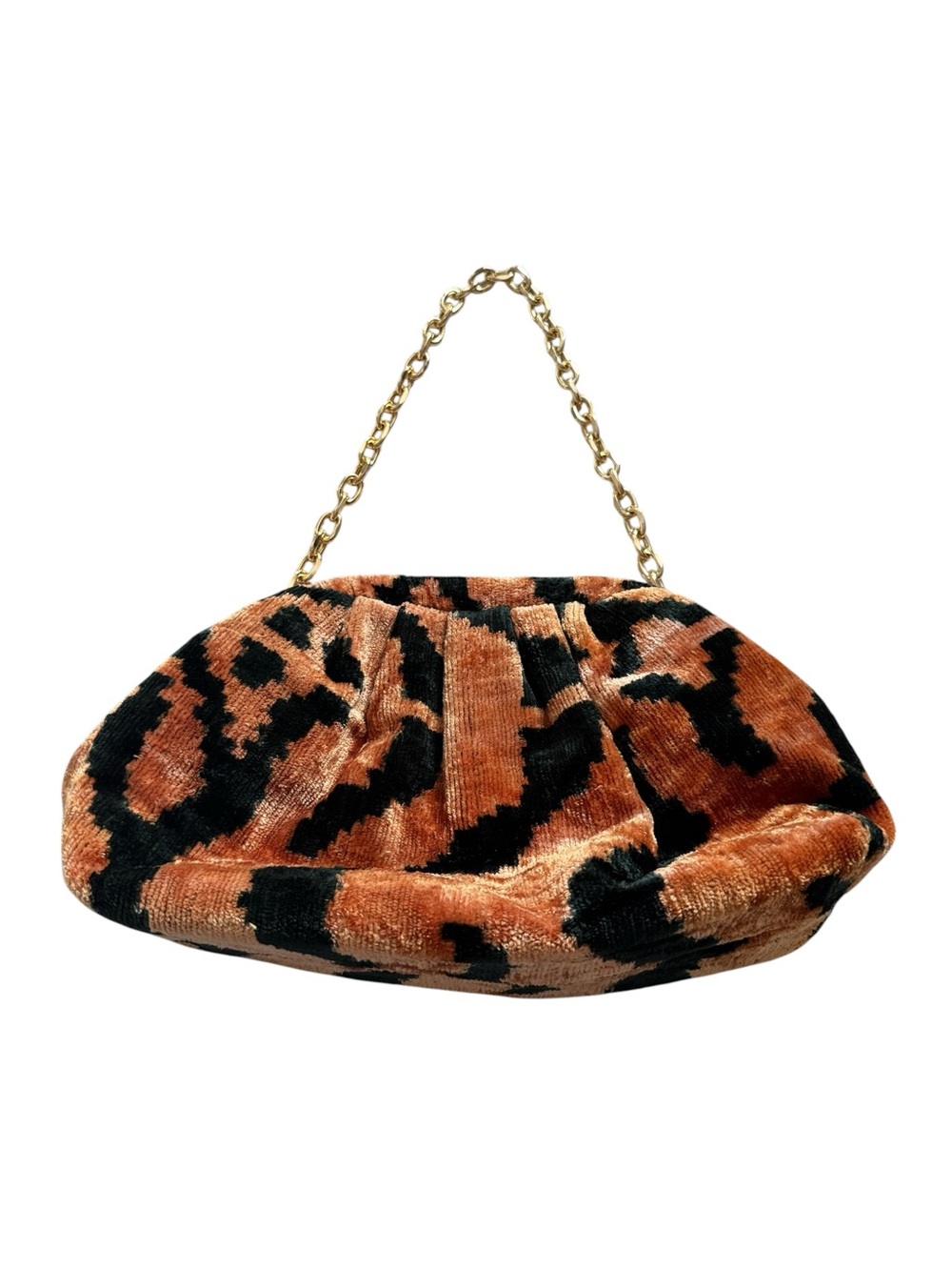 BALDIZ Tiger Ikat Convertible Clutch Shoulder Bag with Gold Chain